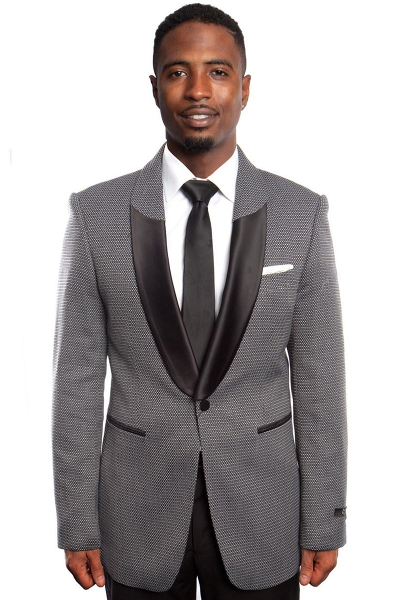 Men's Black Satin Shawl Lapel Blazer by Tazio Suits