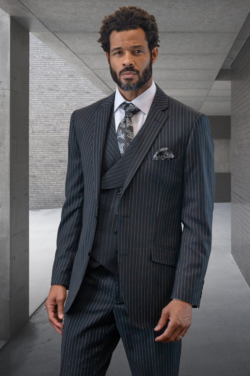 Men's Modern Fit Black Pinstripe Suit by Statement Suits