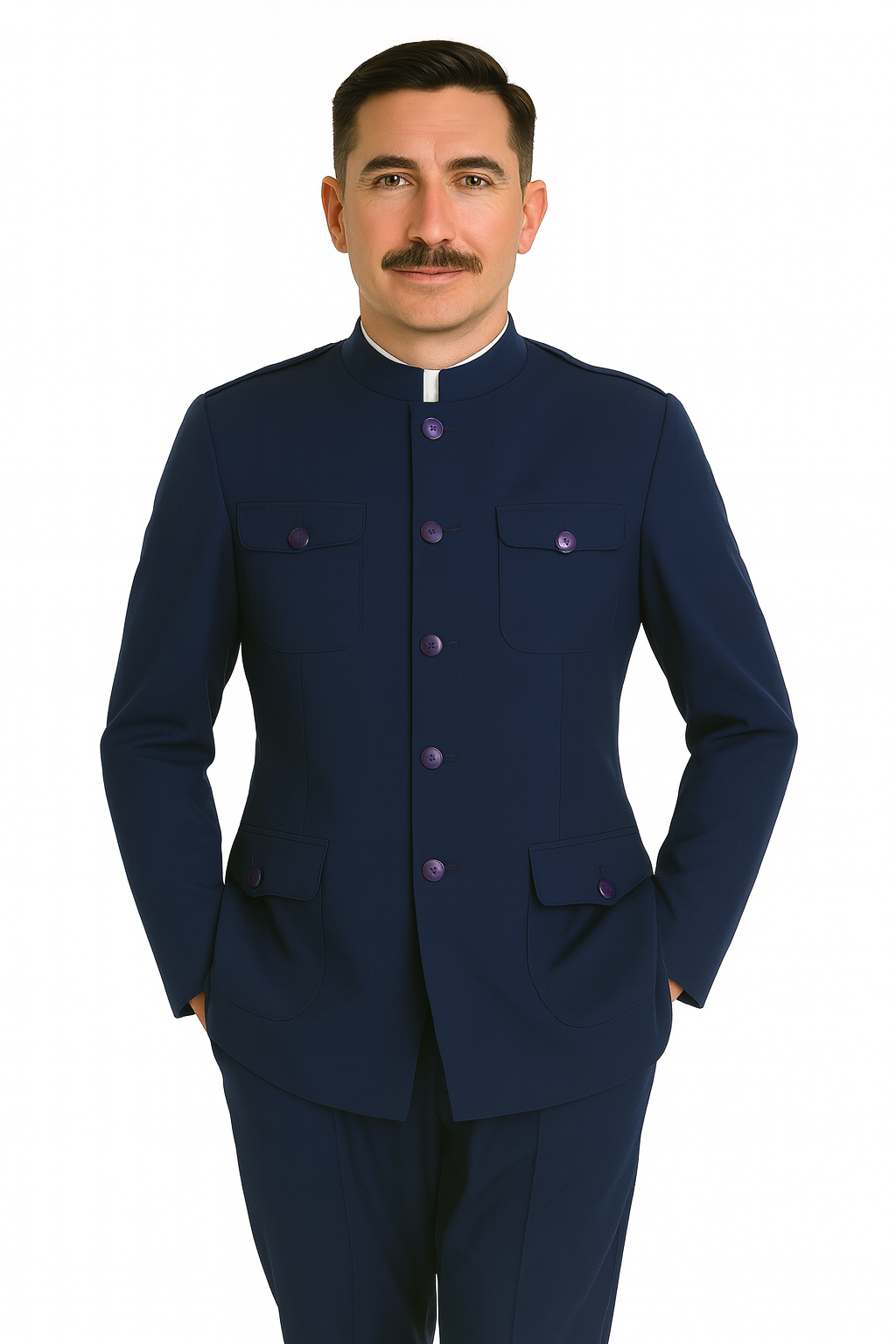 "Exquisite Prom and Wedding Attire: Apollo King Navy Safari Banded Suit for Unforgettable Occasions"