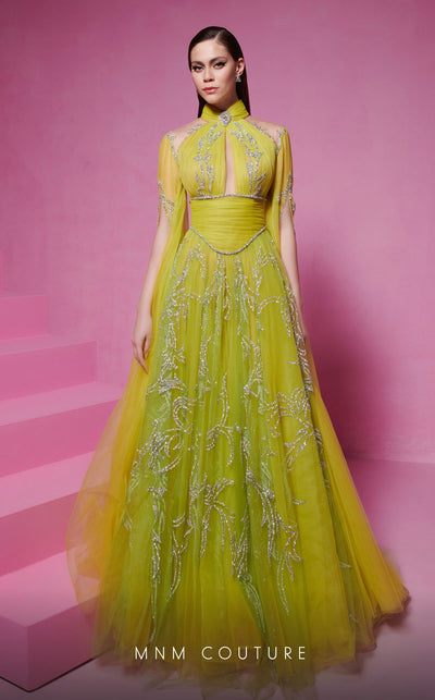 Fouad Sarkis F02844 Gold Embellished Evening Gown
