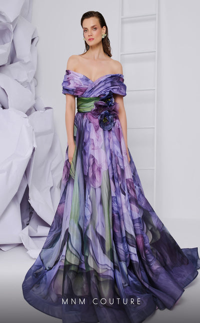 Fouad Sarkis F02855 Lilac Off-Shoulder Floral Ball Gown