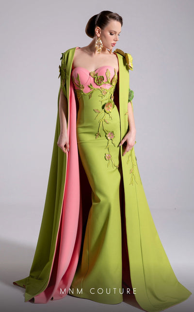 Fouad Sarkis F02917 Strapless Gown with Detachable Cape