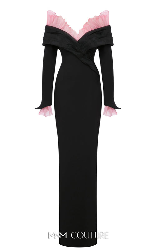 Fouad Sarkis F02941 Long Sleeve V-Neck Gown