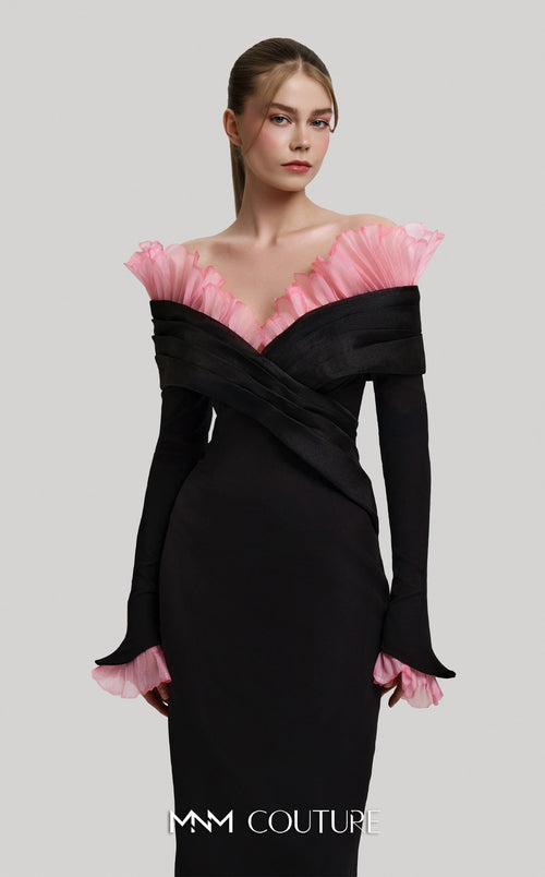 Fouad Sarkis F02941 Long Sleeve V-Neck Gown