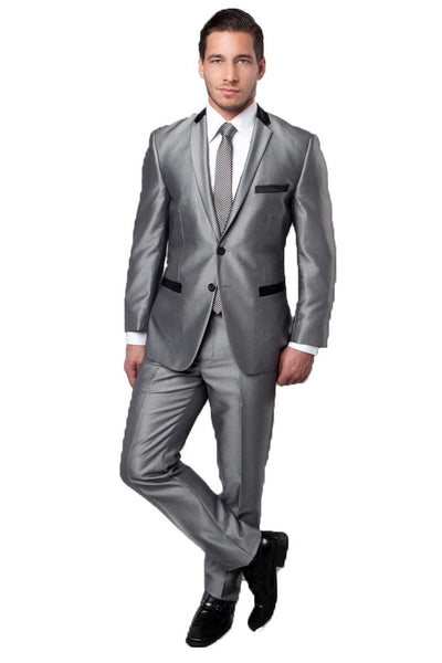 Men's Silver Sharkskin Suit by Tazio Suits