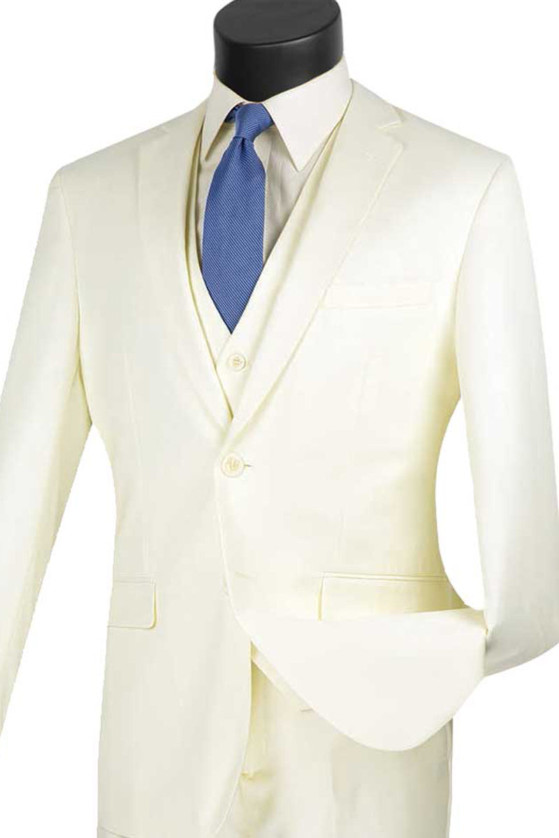 Mens Ivory Slim Fit Vested Suit by Vinci Suits