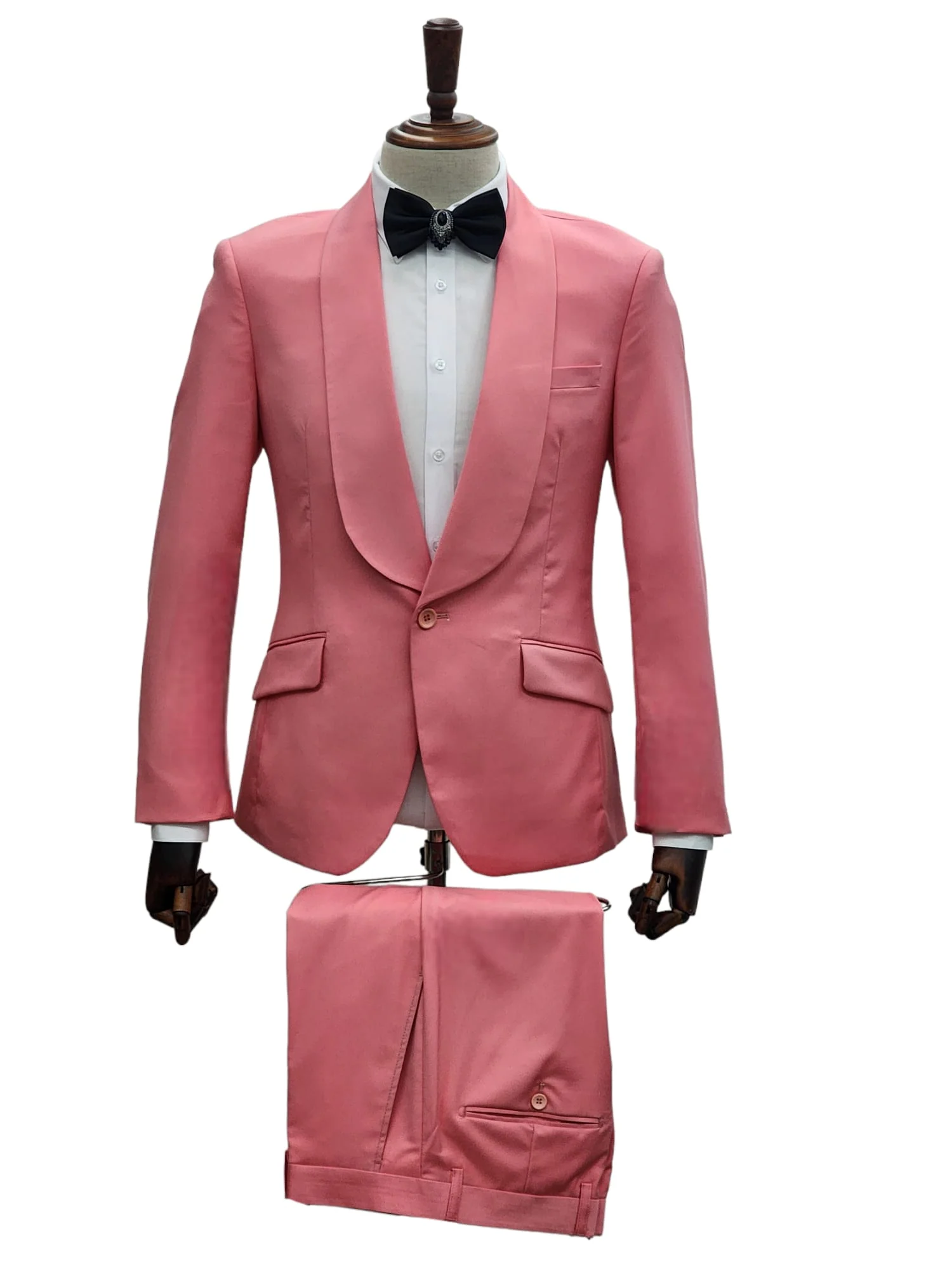Mens Coral 2-Piece Slim Fit Suit – 1 Button Shawl Lapel with Flat Front Pants – SuitUSA