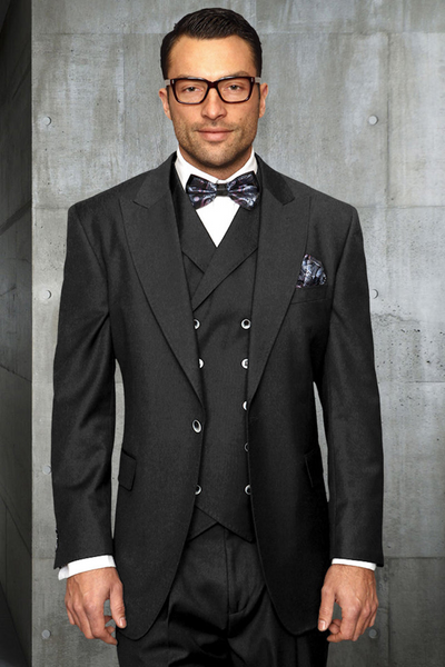 Men's Charcoal Grey Wool Vest and Wide Leg Suit