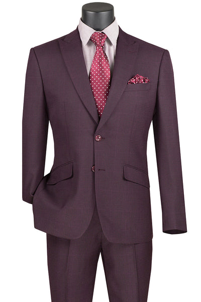 Men's Burgundy Plaid Suit with Peak Lapels
