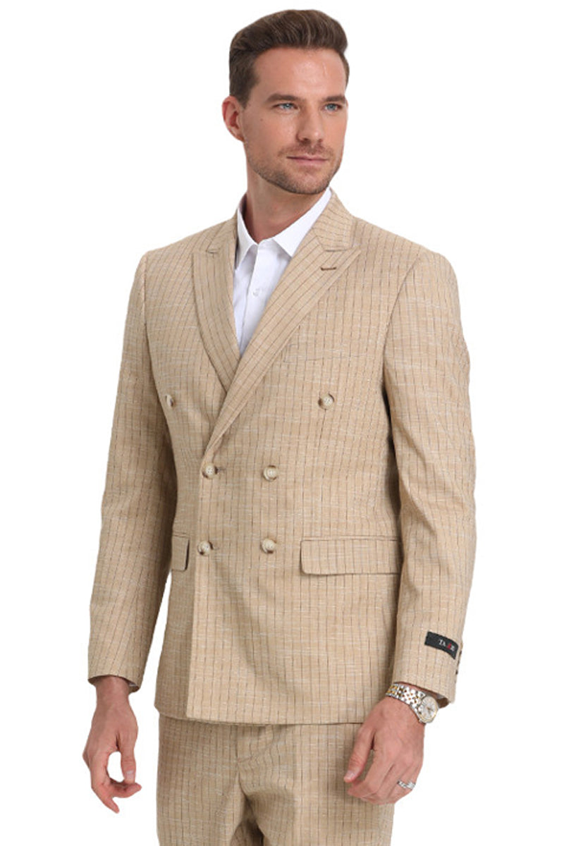 Men's Khaki Pinstripe Summer Suit by Tazio Suits