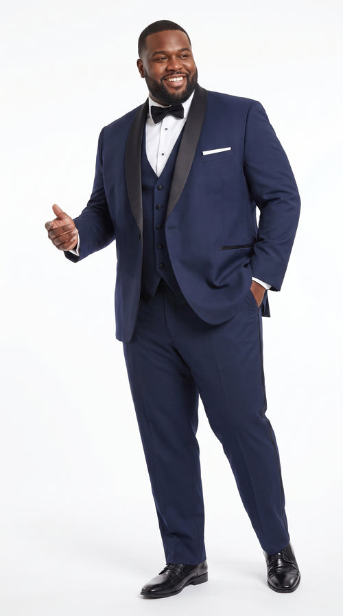 Designer Tuxedos Men’s Navy One Button Shawl Lapel Tuxedo Suit for Wedding, Prom and Formal Events