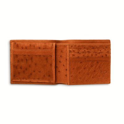Mens Full Ostrich Quill Billfold Wallet in Cognac Ferrini USA