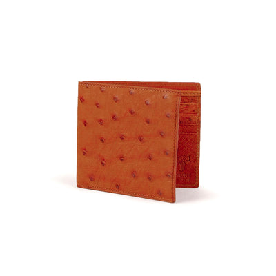 Mens Full Ostrich Quill Billfold Wallet in Cognac Ferrini USA