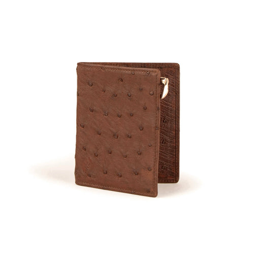Mens Full Ostrich Quill Money Clip Wallet in Brown Ferrini USA