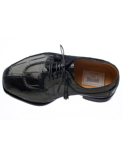 Ferrini Shoes - Mens Alligator Dress Shoe - Ferrini 3520 Belly Alligator Split Toe Black Shoes Ferrini USA