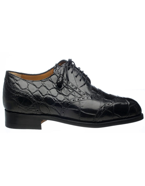Ferrini Shoes - Mens Alligator Dress Shoe - Ferrini 3673 Belly Alligator Wingtip Shoes Black Ferrini USA