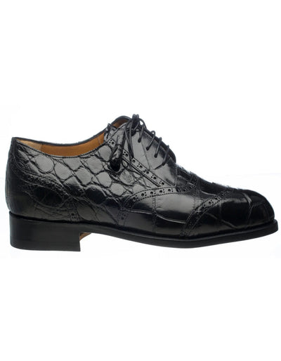 Ferrini Shoes - Mens Alligator Dress Shoe - Ferrini 3673 Belly Alligator Wingtip Shoes Black Ferrini USA