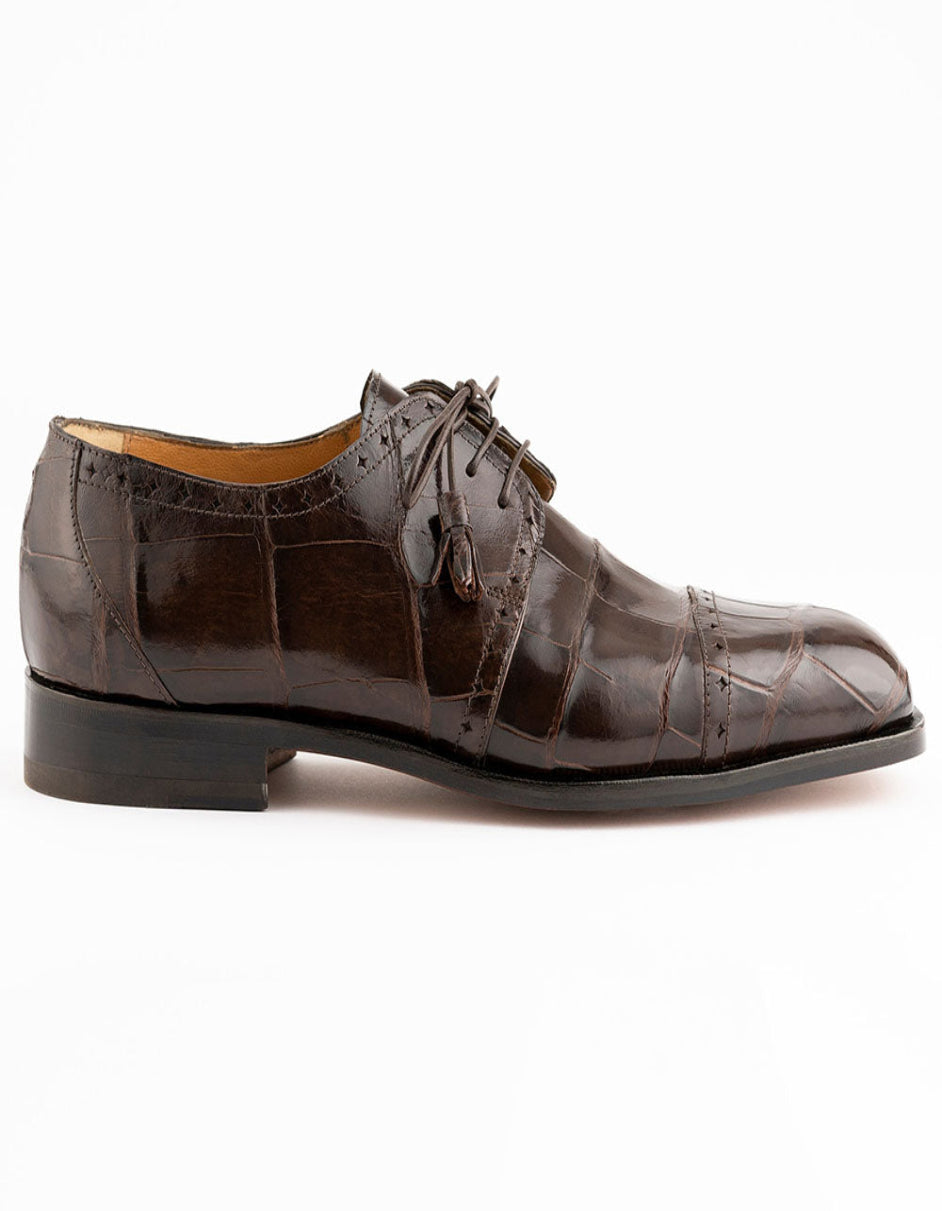 Ferrini Shoes - Mens Alligator Dress Shoe - Ferrini 3798 Alligator Cap Toe Shoes Chocolate by Ferrini USA