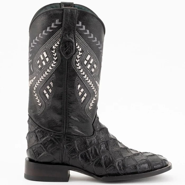 Ferinni Boot - Mens Dress Cowboy Boot - Ferrini Bronco Men's Print Pirarucu Fish Boots Handcrafted Black in Black Color