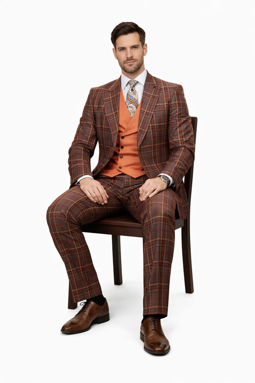 Statement Men’s 100% Wool 3-Piece Suit – Vibrant Color Contrast Modern Fit