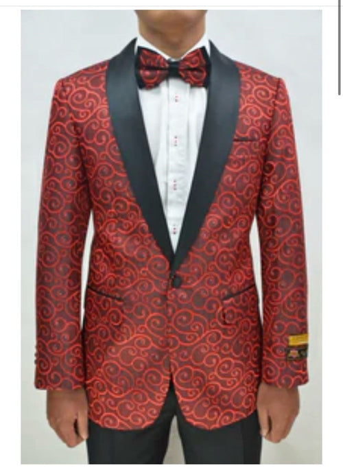 Red and Tuxedo Black Suit - Mens Formal Blazer with Satin Shawl Lapel by USA Men's Outlet