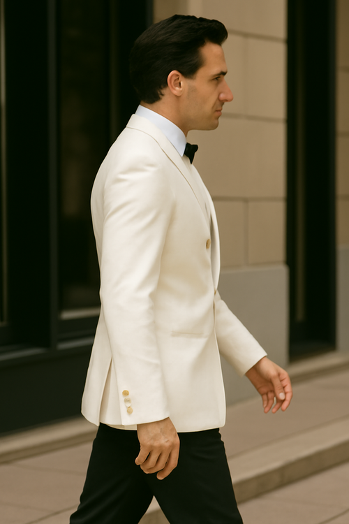 Ivory Double Breasted Dinner Jacket - Cream Dinner Jacket - Off White Color With Gold Buttons by mensusa