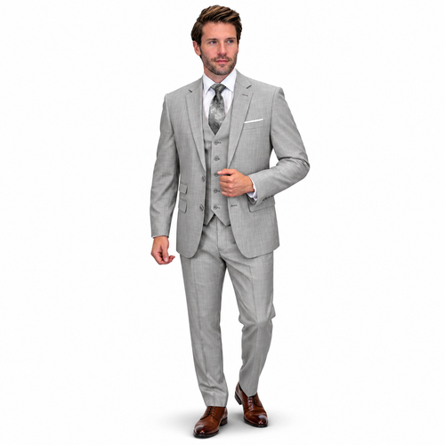 Men’s 3 Piece Sharkskin Suit with Vest - Modern Fit Gray