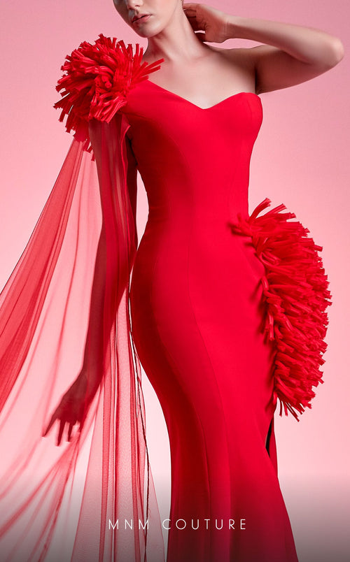 Gaby Charbachy G1211 Red One-Shoulder Ruched Evening Gown