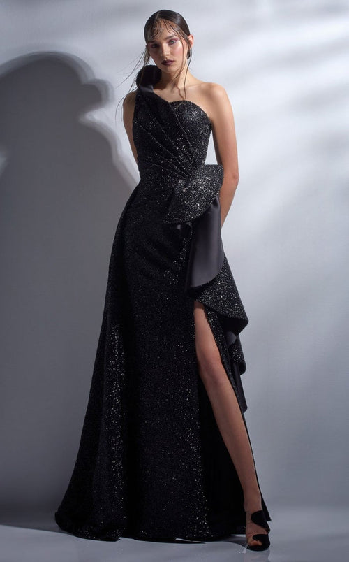 Gaby Charbach G1261 Asymmetrical Blue-Black Gown by MNM Couture