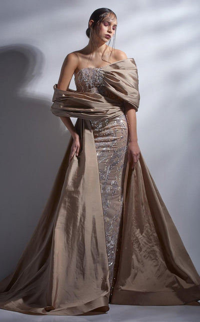 Gaby Charbachy G1265 Gold Glitter A-Line Evening Gown by MNM Couture