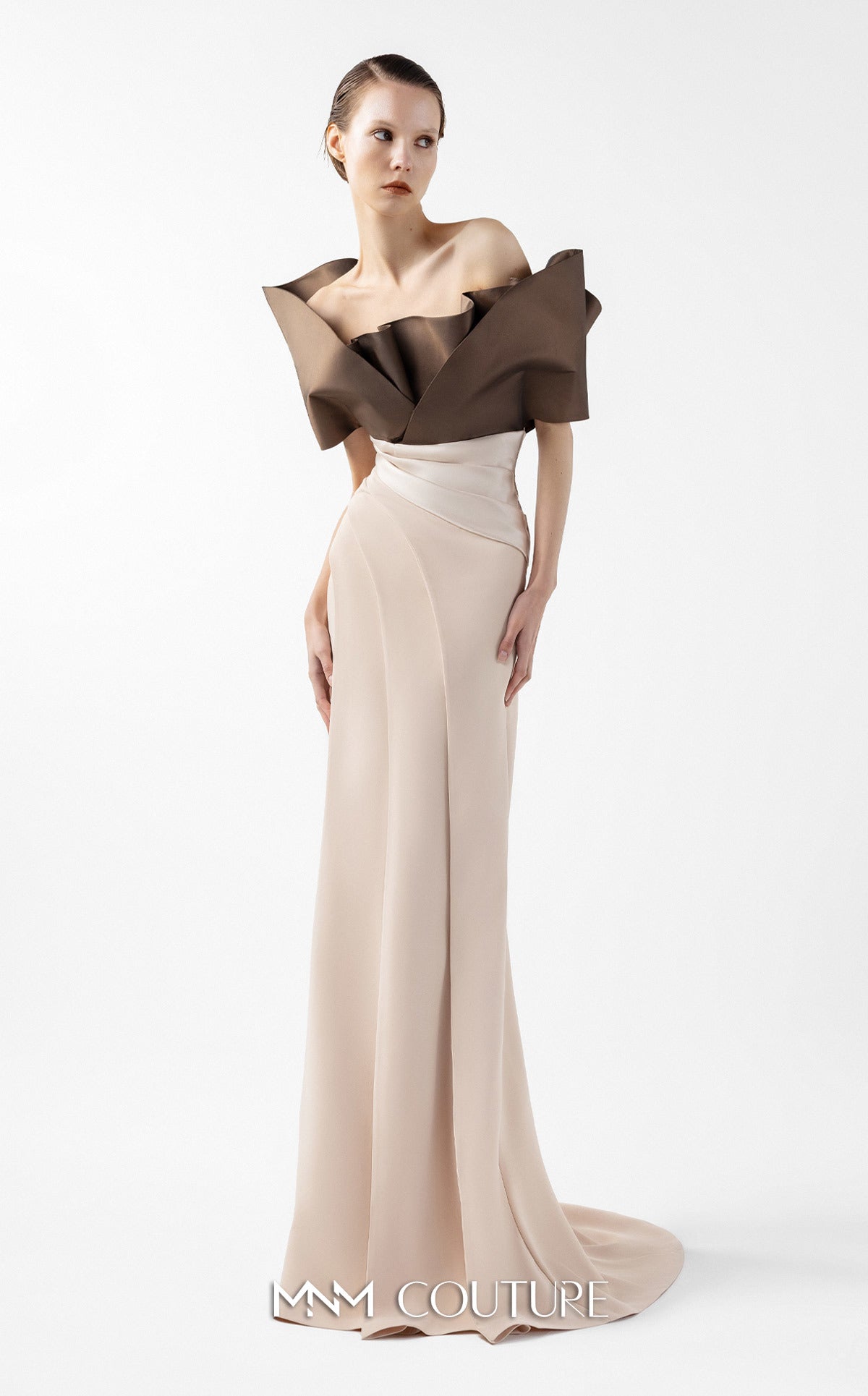 Gaby Charbachy G2000 Off-Shoulder Couture Evening Gown in Gold
