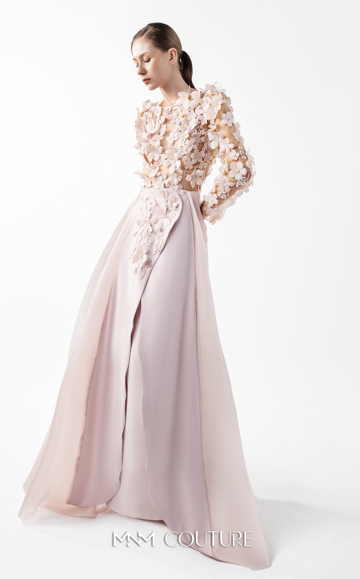 Gaby Charbachy G2035 Blush Pink 3D Floral Illusion Gown by MNM Couture
