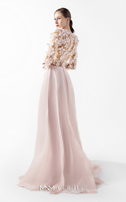 Gaby Charbachy G2035 Blush Pink 3D Floral Illusion Gown by MNM Couture