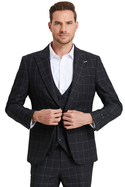 Bold Black Windowpane Suit in Slim Fit