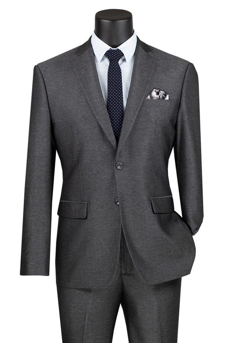 Men's Textured Slim Fit Travel Suit in Smoke Blue