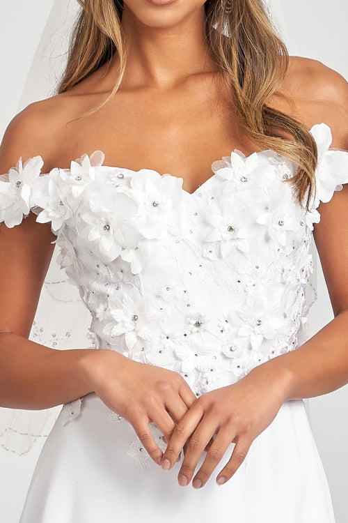 Off Shoulder Floral Chiffon Gown by Elizabeth K GL3018