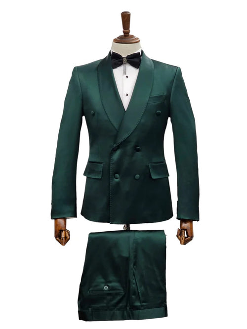 Double Breasted Tuxedo Suit - Slim fitted Suit - Green Suit - Shawl Collar - Men's Tuxedo USA
