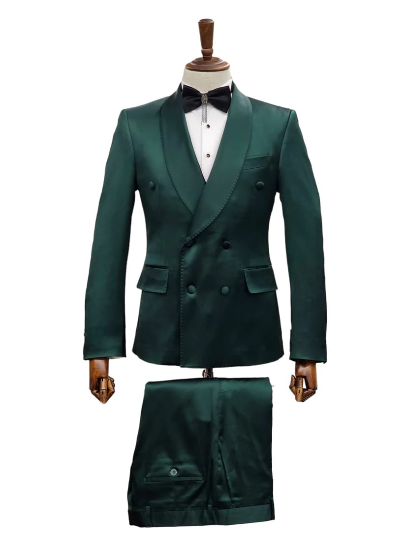 Double Breasted Tuxedo Suit - Slim fitted Suit - Green Suit - Shawl Collar - Men's Tuxedo USA