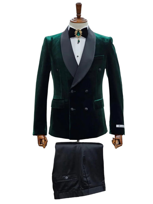 Double Breasted Tuxedo Suit - Slim fitted - Green Suit - Shawl Collar - Men's Tuxedo USA