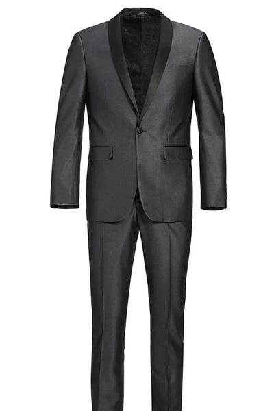 Charcoal Prom Tuxedo Suit -Charcoal Wedding Suit - Mens Traditional Slim Fit Shawl Collar Tuxedo