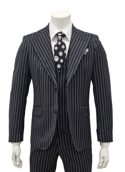 Black Pinstripe Slim Fit 3-Piece Suit — front view