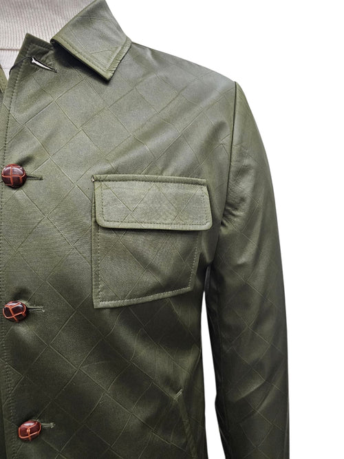 Mens Two Piece Slim Fit Faux Leather Casual Suit Olive by USA Men's Outlet