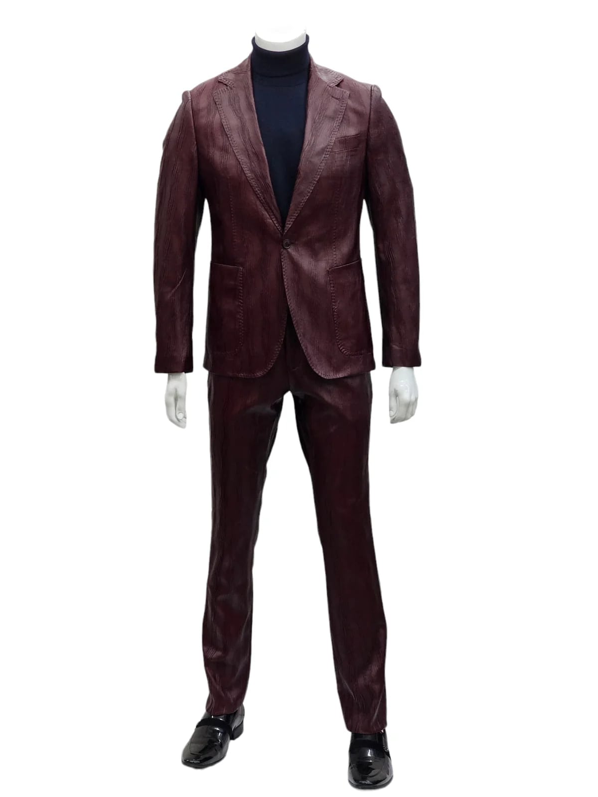 Mens One Button Notch Lapel Suit Burgundy – SuitUSA