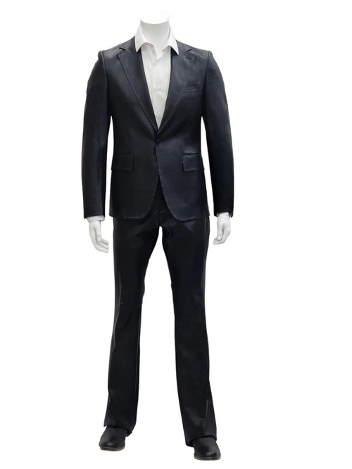 Mens 1 Button Slim Fit Leather Suit Black
