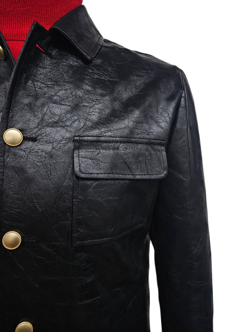 Mens Five Button Slim Fit Leather Suit Black