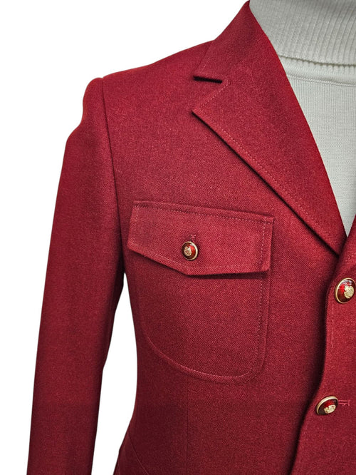 Mens Giovanni Testi 2 Piece Burgundy Suit β Slim Fit 4 Button Blazer with Notch Lapel & Flap Pockets