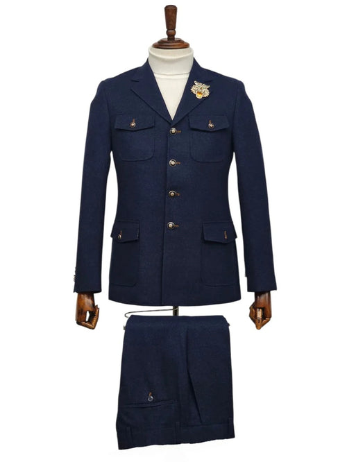 Mens Giovanni Testi 2 Piece Slim Fit Suit in Dark Blue β Classic 4 Button Notch Lapel Dress Suit