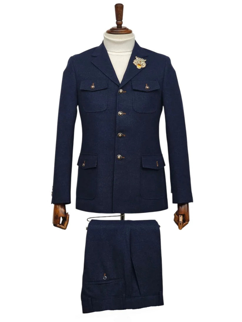 Mens Giovanni Testi 2 Piece Slim Fit Suit in Dark Blue – Classic 4 Button Notch Lapel Dress Suit – SuitUSA