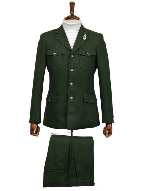 Mens Giovanni Testi Slim Fit Green Suit β 2 Piece 4 Button Formal Suit with Notch Lapel