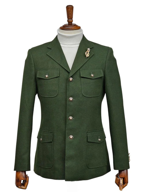 Mens Giovanni Testi Slim Fit Green Suit β 2 Piece 4 Button Formal Suit with Notch Lapel